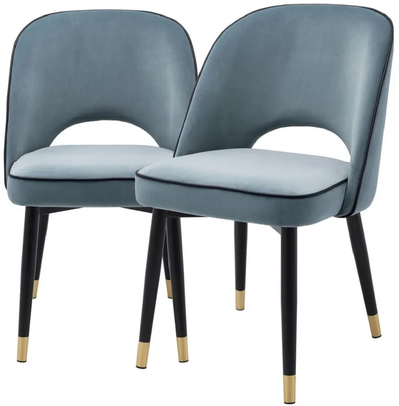 Sonderangebot Casa Padrino conjunto de sillas de comedor de lujo azul / negro / latón 53 x 56 x A. 84 cm - Sillas de comedor con terciopelo fino - Muebles de comedor