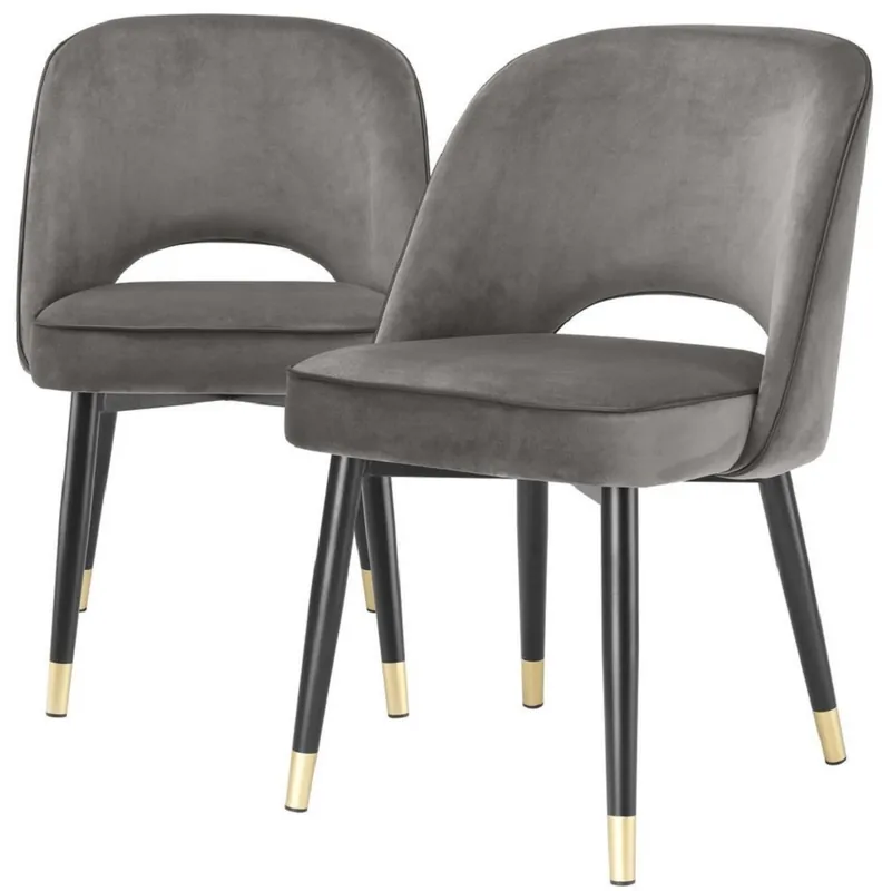 Ausverkauf Casa Padrino conjunto de sillas de comedor de lujo gris / negro / latón 53 x 56 x A. 84 cm - Sillas de comedor con terciopelo fino - Muebles de comedor