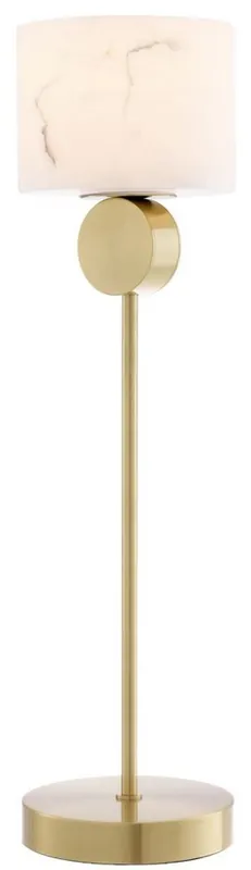 Casa Padrino lámpara de mesa de lujo latón / alabastro Ø 20 x A. 76 cm - Lámpara de mesa moderna con pantalla redonda de alabastro - Luces de Lujo Highlight