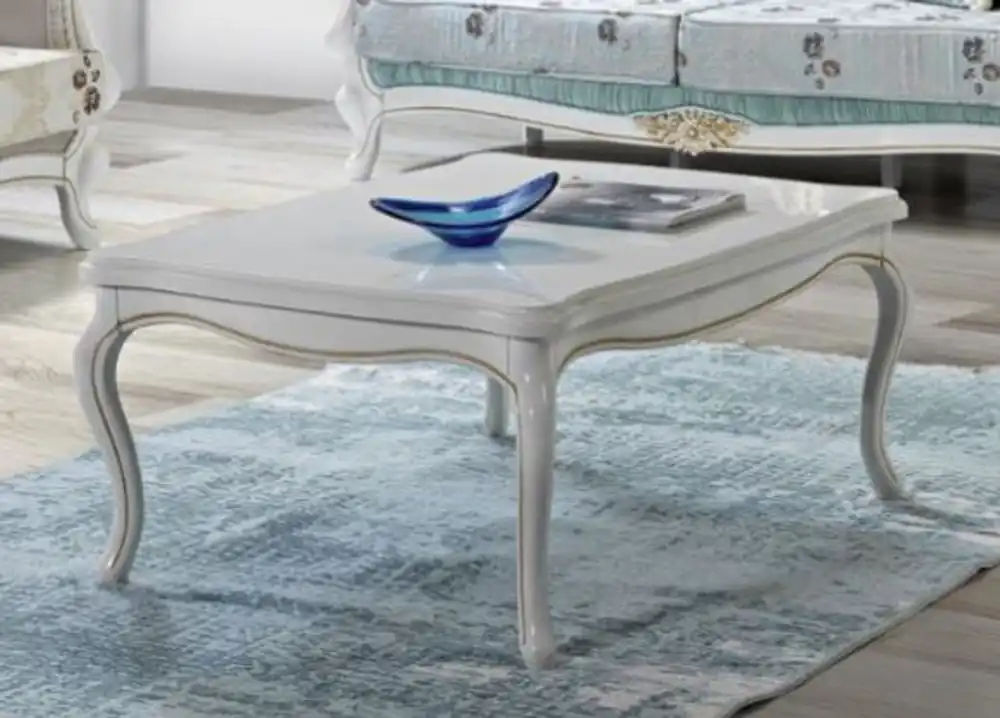 Schneller Versand Casa Padrino mesa de centro barroco blanco / oro 105 x 80 x A. 46 cm - Mesa de salón de madera maciza en estilo barroco - Muebles de salón barrocos