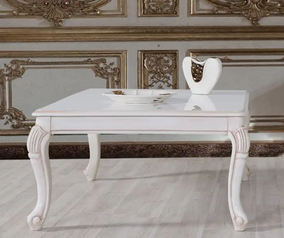 Casa Padrino mesa de centro barroco blanco / beige 104 x 80 x A. 45 cm - Mesa de salón de madera maciza en estilo barroco - Muebles de salón barrocos Sofort Bestellen