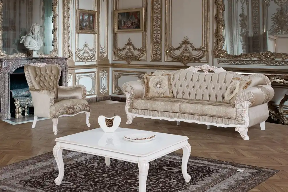 Casa Padrino conjunto de sala de estar barroco marrón / blanco / beige - 2 Sofás y 2 Sillones y 1 Mesa de Centro - Muebles de salón de estilo barroco Finale Aktion