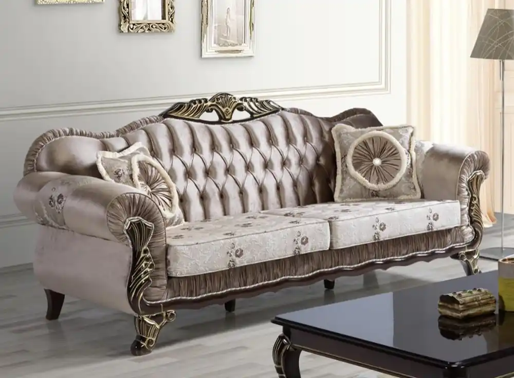 Direkt Vom Hersteller Casa Padrino sofá barroco marrón / beige / negro / oro 230 x 84 x A. 100 cm - Sofá de salón hermoso con estampado floral - Muebles de estilo barroco