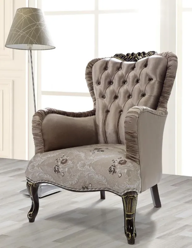 Direktkauf Casa Padrino sillón barroco marrón / beige / negro / oro 80 x 82 x A. 100 cm - Magnífico sillón de salón con estampado floral - Muebles de estilo barroco