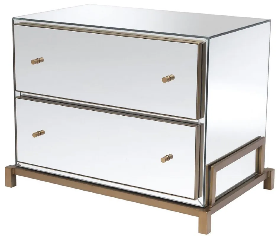 Casa Padrino mesita de noche de vidrio espejo de lujo latón 81,5 x 52 x A. 62 cm - Tocador de noche con espejo con 2 cajones - Muebles de Dormitorio Expressversand