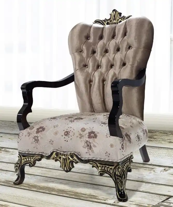 Casa Padrino sillón barroco marrón / beige / negro / oro 81 x 81 x A. 112 cm - Magnífico sillón de salón con estampado floral - Muebles de estilo barroco Markenprodukt
