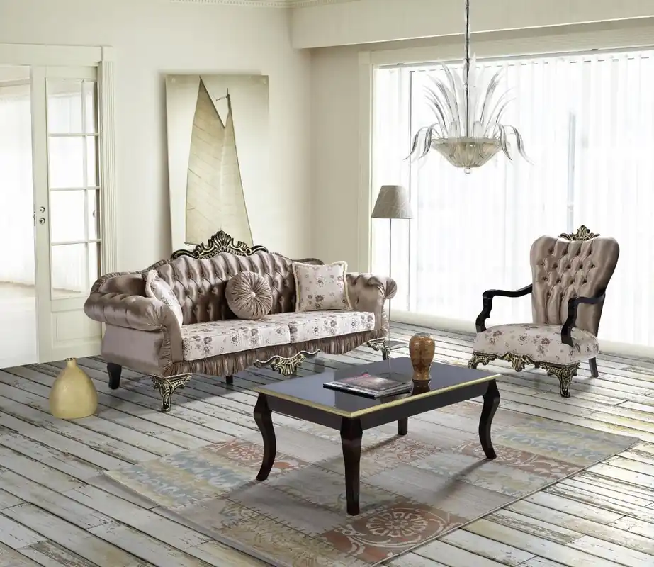 Casa Padrino conjunto de sala de estar barroco marrón / beige / negro / oro - 2 Sofás y 2 Sillones y 1 Mesa de Centro - Muebles de salón barrocos Zertifiziert