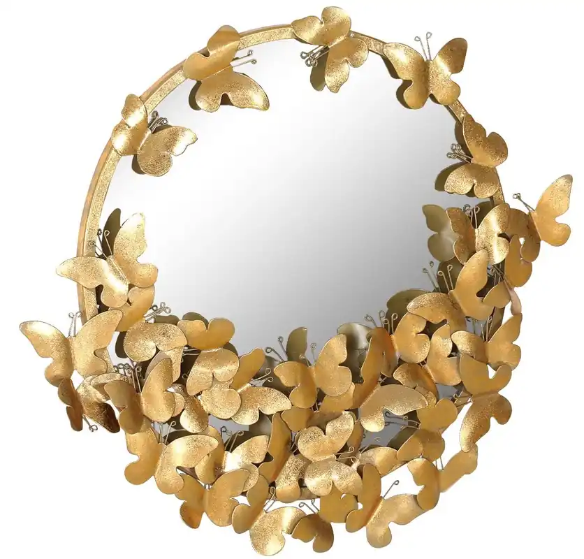 Direktkauf Casa Padrino espejo de diseño oro 73 x 5 x A. 70 cm - Espejo de pared moderno de metal recubrimiento de polvo con mariposas decorativas - Accesorios Decorativos