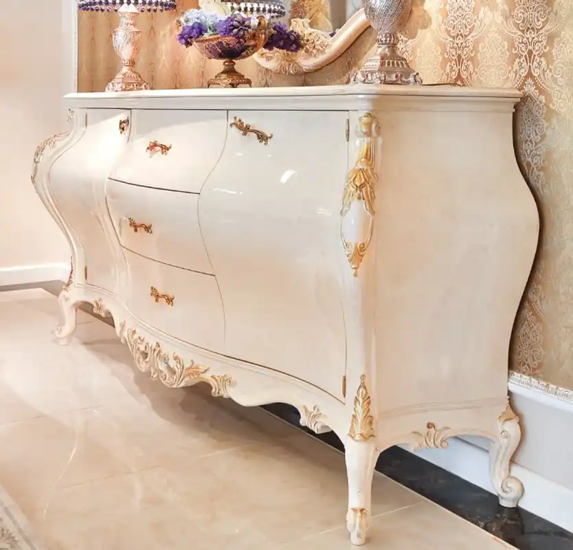 Casa Padrino cómoda barroco de lujo crema / oro 243 x 60 x A. 115 cm - Mueble de madera maciza magnífica con 2 puertas y 3 cajones - Muebles Barrocos Nobles Direkt Vom Hersteller
