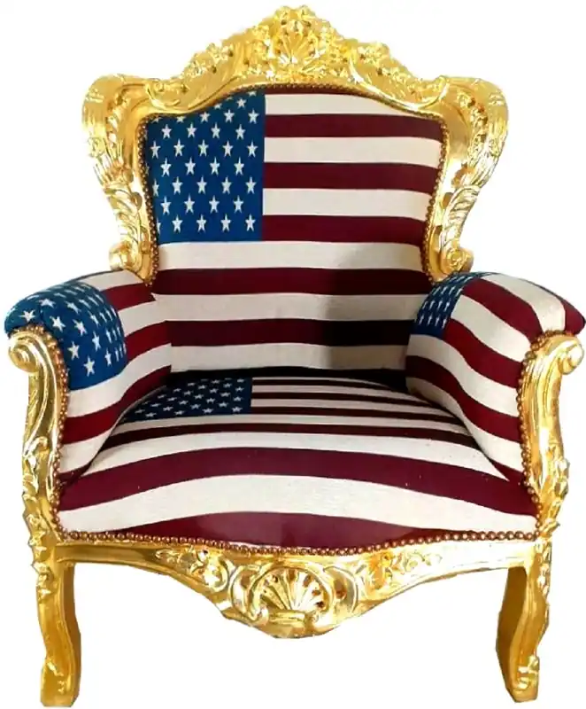 Geprüft Casa Padrino sillón de salón barroco King USA diseño / oro 85 x 45 x A. 120 cm - Sillón Trono - Muebles Barrocos de EE. UU.