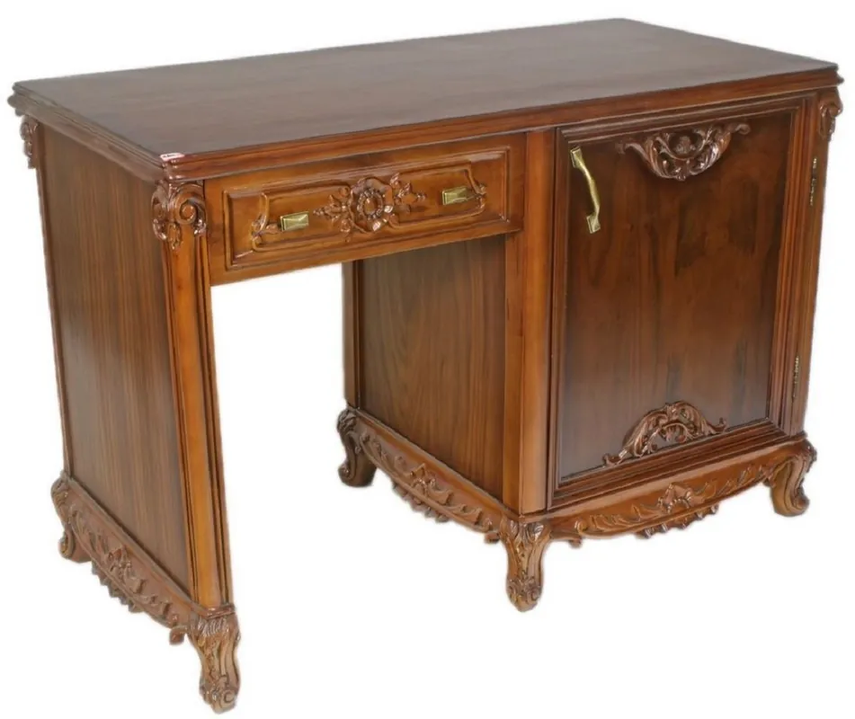 Casa Padrino escritorio barroco marrón / latón 120 x 60 x A. 80 cm - Mesa de oficina hecha a mano de madera maciza - Muebles de oficina en estilo barroco Finale Aktion