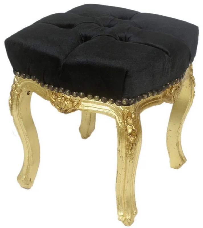 Casa Padrino taburete barroco negro / oro 45 x 40 x A. 35 cm - Taburete barroco hecho a mano con pedrería - Muebles de estilo barroco Jetzt Bestellen