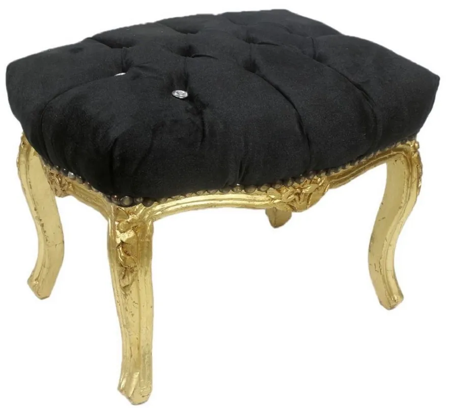 Garantierte Lieferung Casa Padrino taburete barroco negro / oro 50 x 40 x A. 35 cm - Taburete barroco hecho a mano con pedrería - Muebles de estilo barroco