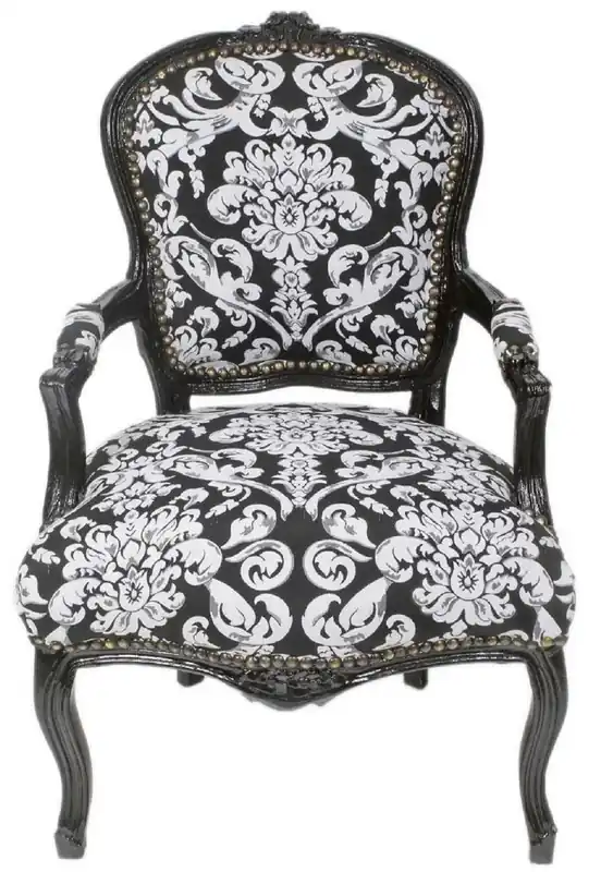 Neu Im Sortiment Casa Padrino silla de salón barroco con reposabrazos y elegante diseño negro / blanco 60 x 60 x A. 95 cm - Silla hecha a mano de estilo antiguo - Muebles de estilo barroco