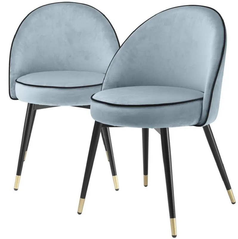 Casa Padrino conjunto de sillas de comedor de lujo azul / negro / latón 55 x 64 x A. 83 cm - Sillas de comedor con terciopelo fino - Muebles de comedor Neue Ware