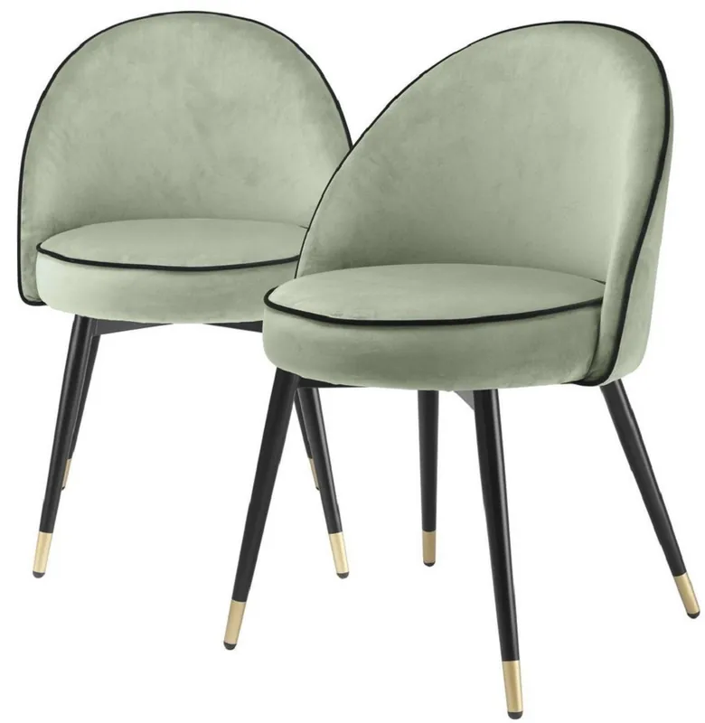 Billig Casa Padrino conjunto de sillas de comedor de lujo verde pistacho / negro / latón 55 x 64 x A. 83 cm - Sillas de comedor con terciopelo fino - Muebles de comedor