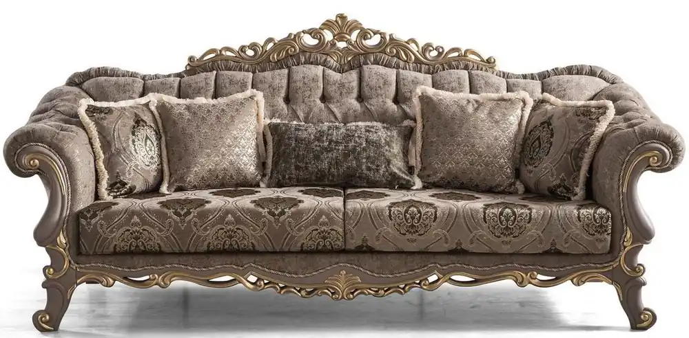 Casa Padrino sofá barroco de lujo marrón / gris / oro 240 x 96 x A. 94 cm - Sofá de salón magnífico con almohadas decorativas - Muebles de estilo barroco Solange Der Vorrat Reicht