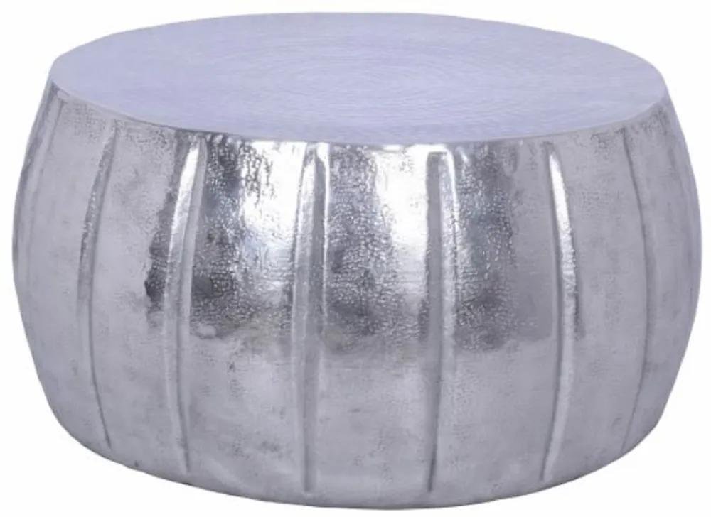 Saisonangebot Casa Padrino mesa de centro de aluminio plata Ø 65 x A. 31 cm - Mesa de salón redonda en estilo oriental - Muebles de Sala