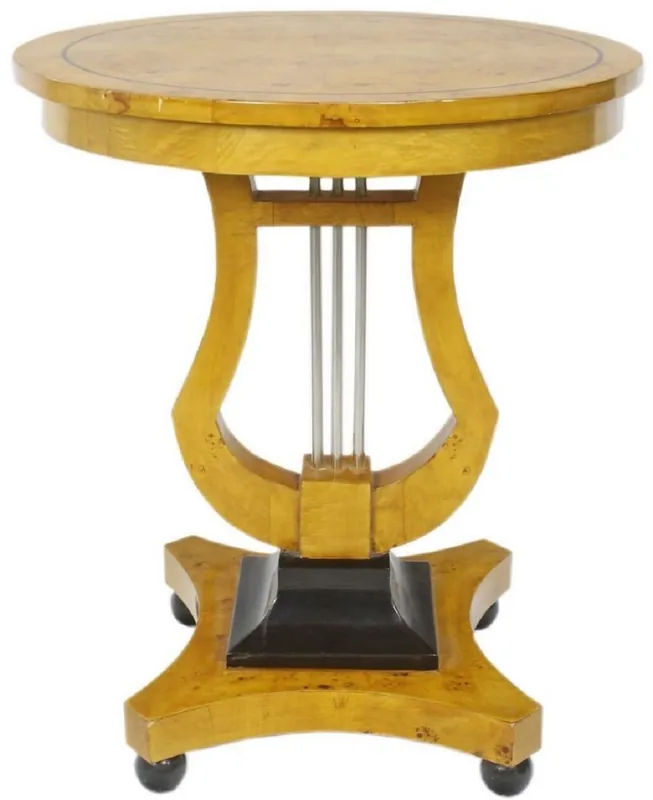 Super-Preis Casa Padrino mesa auxiliar Art Decó ojo de pájaro arce marrón claro / negro / plata Ø 55 x A. 70 cm - Muebles de Salón Art Deco