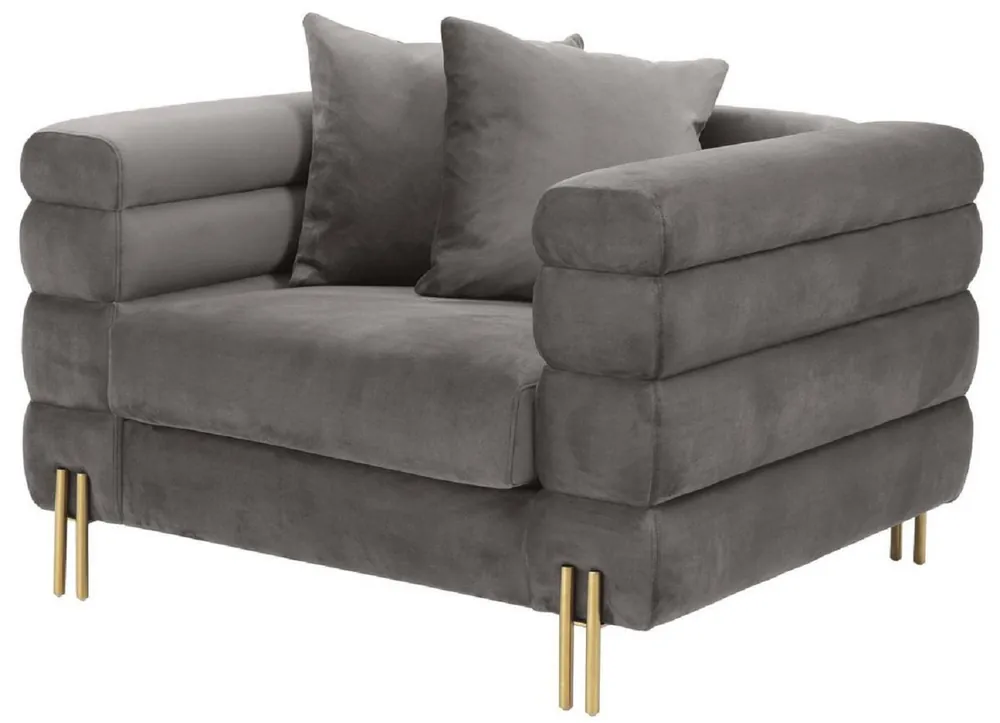Preisknaller Casa Padrino sillón de lujo gris / latón 109 x 97 x A. 68 cm - Sillón de salón con tela de terciopelo fino - Muebles de Lujo