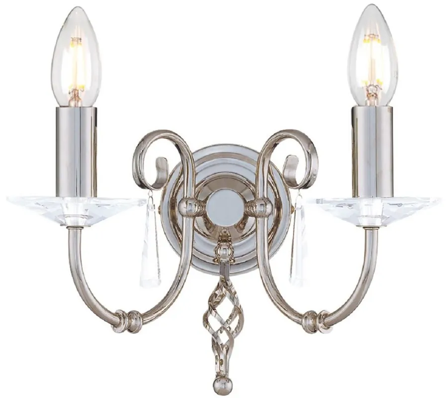 Casa Padrino lámpara de pared doble barroco plata 32 x 17,5 x A. 22 cm - Elegante lámpara de pared para sala de estar - Apliques de estilo barroco Sale
