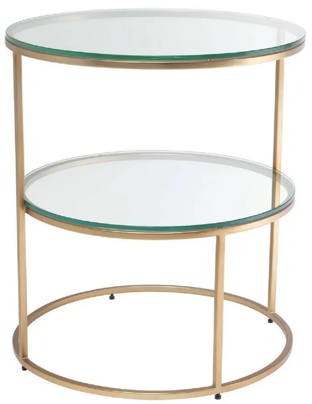Mega-Angebot Casa Padrino mesa auxiliar de lujo latón Ø 50 x A. 57 cm - Mesa redonda de acero inoxidable con tapas de vidrio templado - Calidad de Lujo