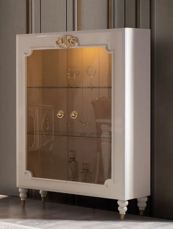 Markenprodukt Casa Padrino vitrina barroco de lujo blanco / oro 116 x 45 x A. 170 cm - Vitrina iluminada de madera maciza con 2 puertas de vidrio - Muebles barrocos nobles
