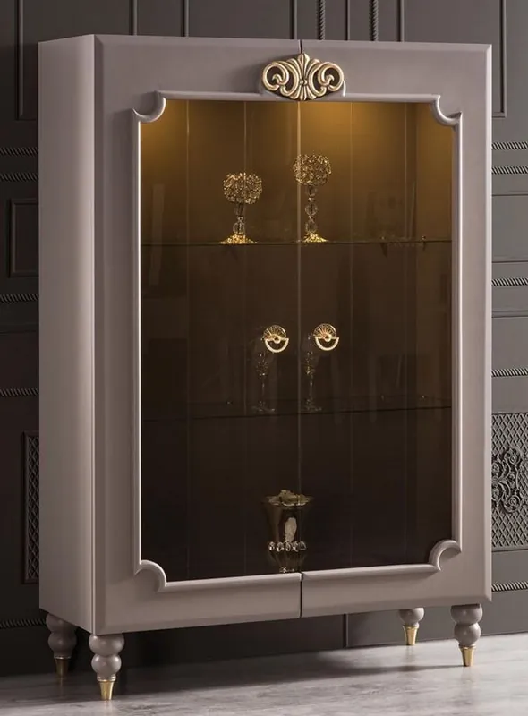 Finale Aktion Casa Padrino vitrina barroco de lujo gris / oro 116 x 45 x A. 170 cm - Vitrina iluminada de madera maciza con 2 puertas de vidrio - Muebles barrocos nobles