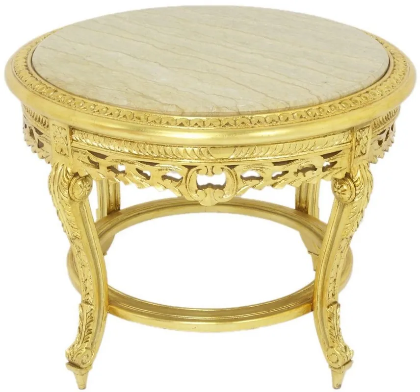 Billig Casa Padrino mesa de centro barroco con encimera de mármol oro / crema Ø 70 x A. 45 cm - Mesa de salón redonda de estilo antiguo - Muebles de salón barrocos