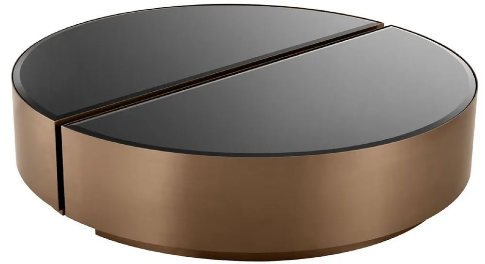 Preisknaller Casa Padrino conjunto de mesa de centro de lujo cobre / negro - 2 Mesas para sala de estar semicirculares de acero inoxidable con tapas de vidrio biselado - Muebles de sala de lujo