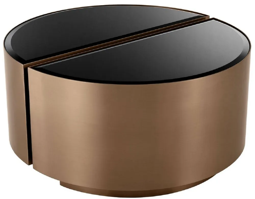 Bestpreis Casa Padrino conjunto de mesa auxiliar de lujo cobre / negro - 2 Mesas semicirculares de acero inoxidable con tapas de vidrio biselado - Muebles de sala de lujo