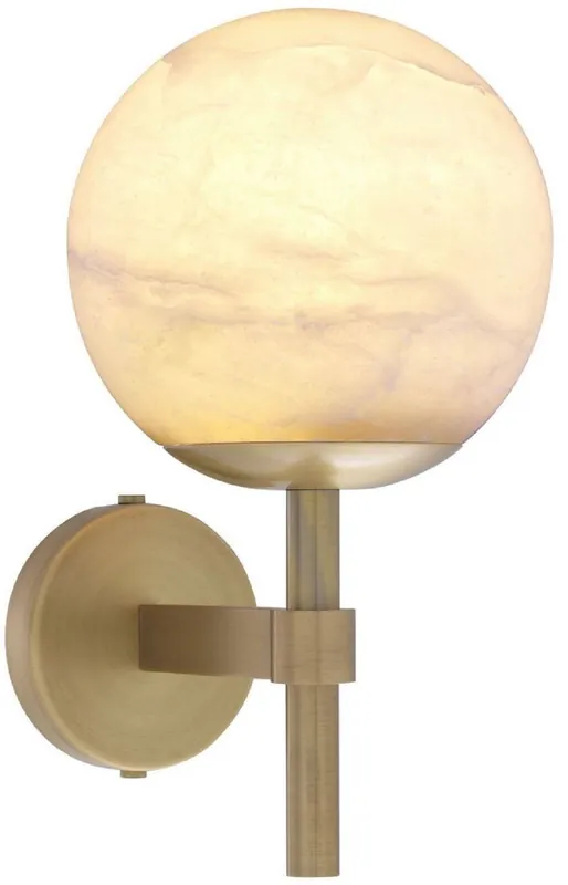 Preis Gesenkt Casa Padrino lámpara de pared de lujo latón antiguo / alabastro 18 x 26 x A. 35 cm - Elegante lámpara de pared de metal con pantalla redonda de alabastro - Colección de Lujo