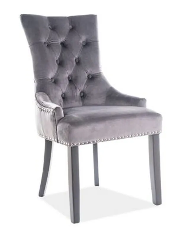 Begrenztes Angebot Silla de comedor Chesterfield de lujo Casa Padrino gris / plateado / negro - silla de cocina con tela de terciopelo - muebles de comedor