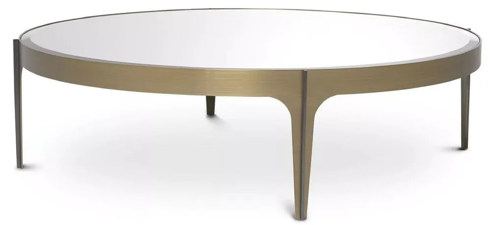 Preiswert Casa Padrino mesa de centro de lujo latón / bronce Ø 124 x A. 34,5 cm - Mesa de salón redonda de acero inoxidable con tablero de cristal de espejo - Muebles de salón de lujo