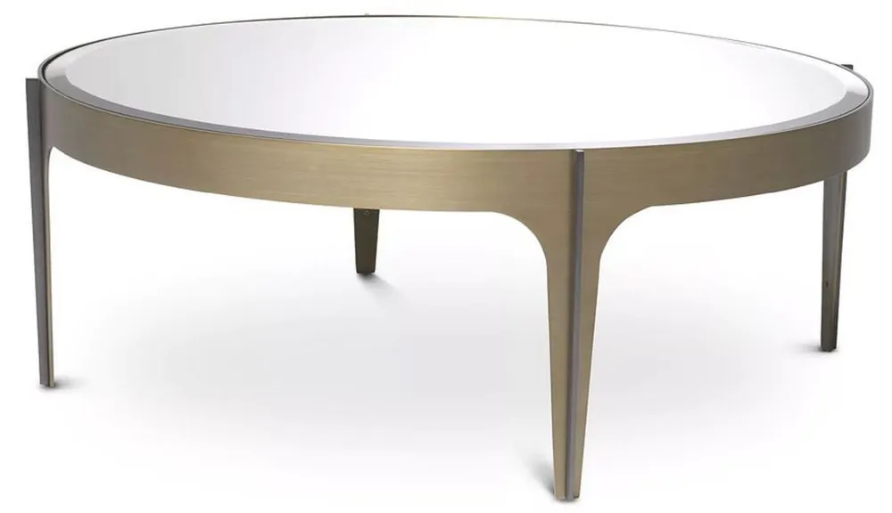 Casa Padrino mesa de centro de lujo latón / bronce Ø 94 x A. 34,5 cm - Mesa de salón redonda de acero inoxidable con tablero de cristal de espejo - Muebles de salón de lujo Expressversand