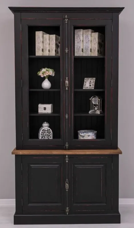Bestseller Casa Padrino armario de estilo campestre negro / rojo / marrón 120 x 50 x A. 228 cm - Vitrina de madera maciza - Mueble de estilo campestre de madera maciza
