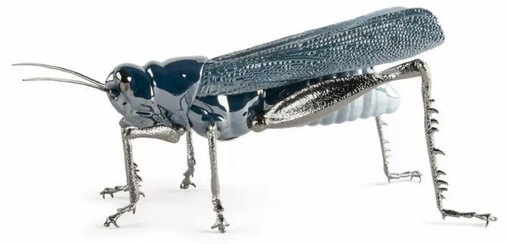 Super-Preis Casa Padrino figura de porcelana de lujo saltamontes azul / plata 27 x 26 x A. 11 cm - Escultura decorativa de alta calidad - Calidad de primera - Hecho en España