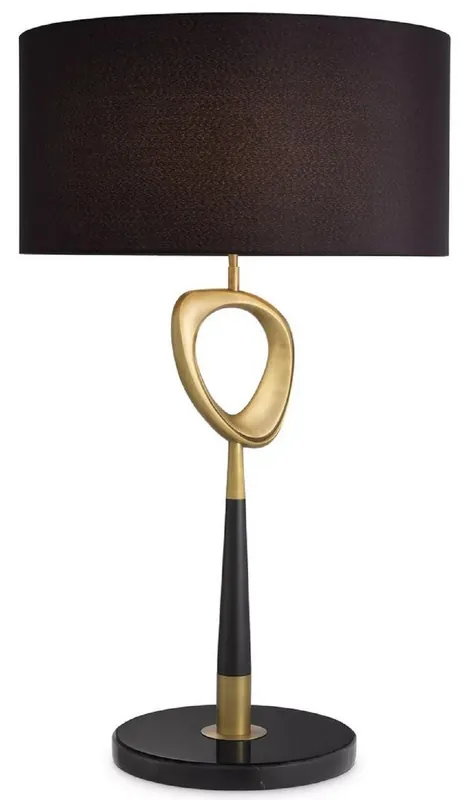 Casa Padrino lámpara de mesa de lujo latón antiguo / negro Ø 60 x A. 101,5 cm - Lámpara de escritorio moderna con pantalla redonda - Colección de Lujo Markenware