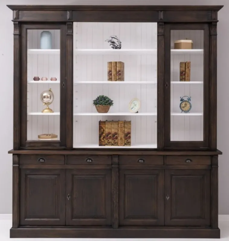Casa Padrino armario de comedor estilo campestre marrón oscuro / blanco 223 x 51 x A. 240 cm - Armario de madera maciza - Armario de cocina - Muebles de comedor estilo campestre Top-Preis