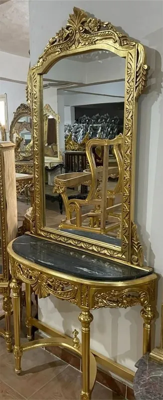 Casa Padrino consola de espejo barroco con tapa de mármol oro / negro - Consola barroco hecha a mano con espejo - Magníficos muebles barrocos Schneller Versand