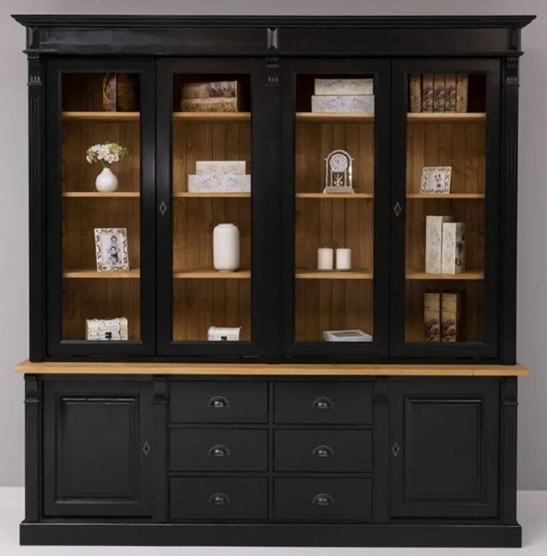 Bestpreis Casa Padrino armario de estilo campestre de madera maciza negro / naturale 223 x 51 x H. 228 cm - Armario de Libros - Armario Estante - Mueble de estilo campestre de madera maciza