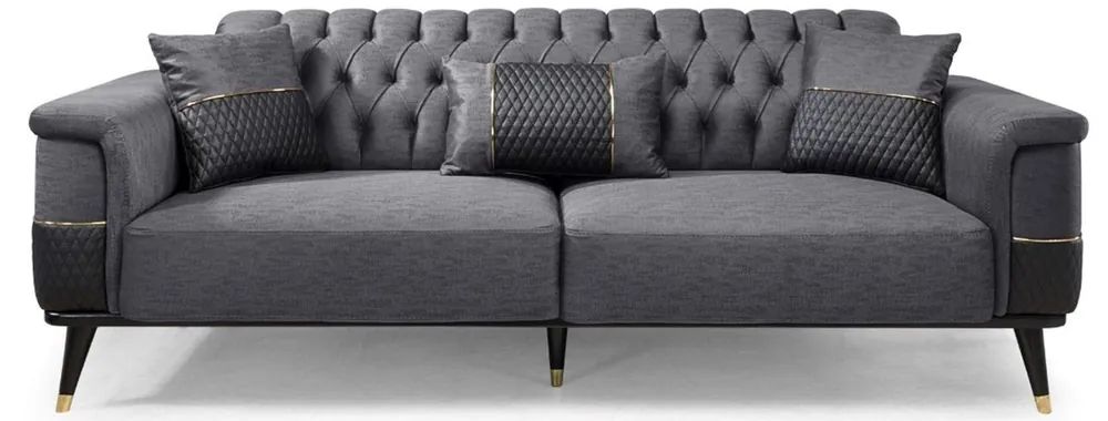 Jetzt Kaufen Casa Padrino sofá cama de lujo gris / negro / oro 225 x 94 x A. 83 cm - Sofá de salón moderno - Muebles de salón