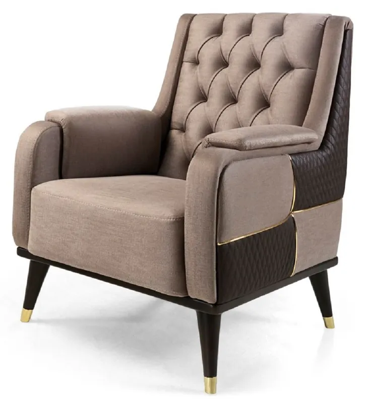 Casa Padrino sillón de lujo marrón / marrón oscuro / oro 82 x 89 x A. 91 cm - Sillón de salón moderno - Muebles de salón Nur Für Kurze Zeit