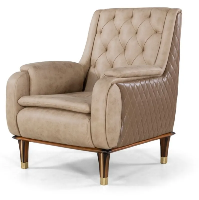 Markenprodukt Casa Padrino sillón Chesterfield de lujo beige / marrón / negro / oro 75 x 88 x A. 95 cm - Sillón de salón moderno - Muebles de salón