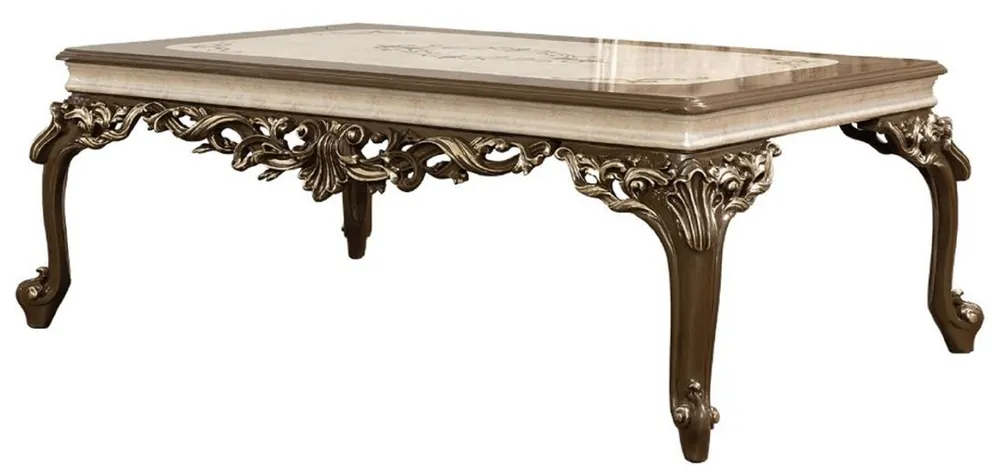 Casa Padrino mesa de centro barroco de lujo marrón / crema / oro - Mesa de salón de madera maciza hecha a mano - Muebles de salón barrocos - Noble y Magnífico Neu Im Sortiment