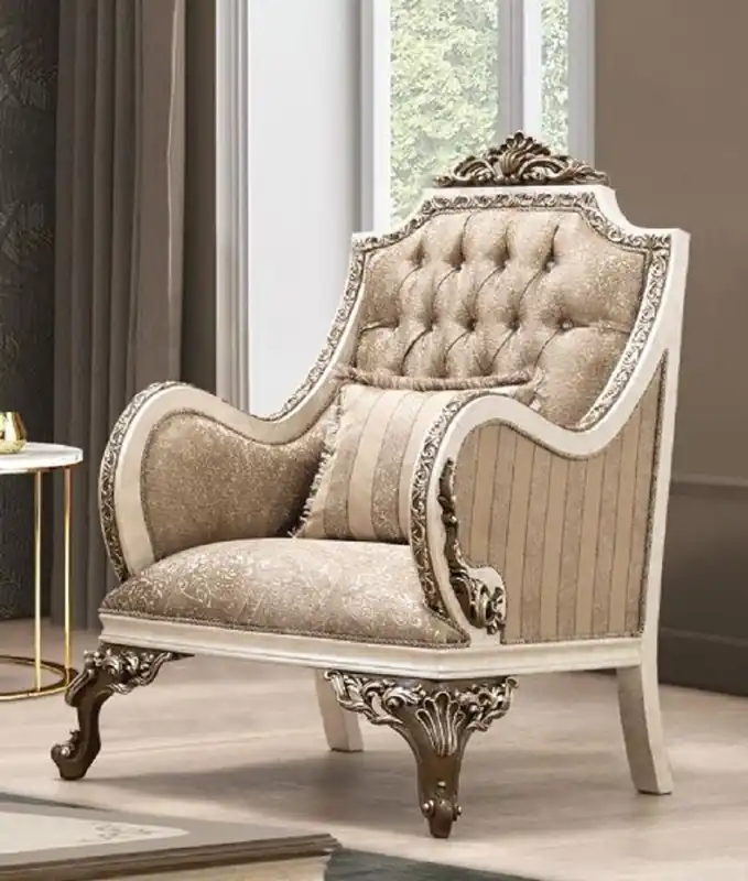 Casa Padrino sillón barroco de lujo beige / crema / marrón / oro - Magnífico sillón de salón con patrón elegante - Muebles de salón barrocos Wochenendangebot