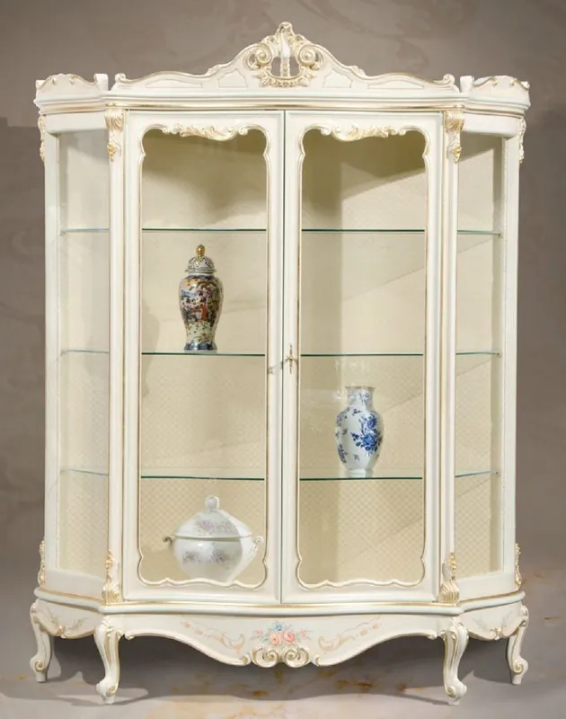 Schneller Versand Casa Padrino vitrina barroco de lujo blanco / crema / multicolor / oro - Vitrina hecha a mano con 2 puertas - Magníficos muebles barrocos - Calidad de Lujo - Hecho en Italia
