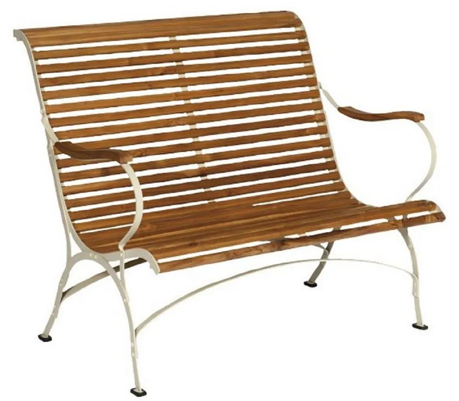 Casa Padrino banco de jardín Art Nouveau de lujo marrón / crema 107 x 80 x A. 91 cm - Banco de jardín y terraza con respaldo y reposabrazos - Muebles de Jardín y Terraza Art Nouveau Direktkauf