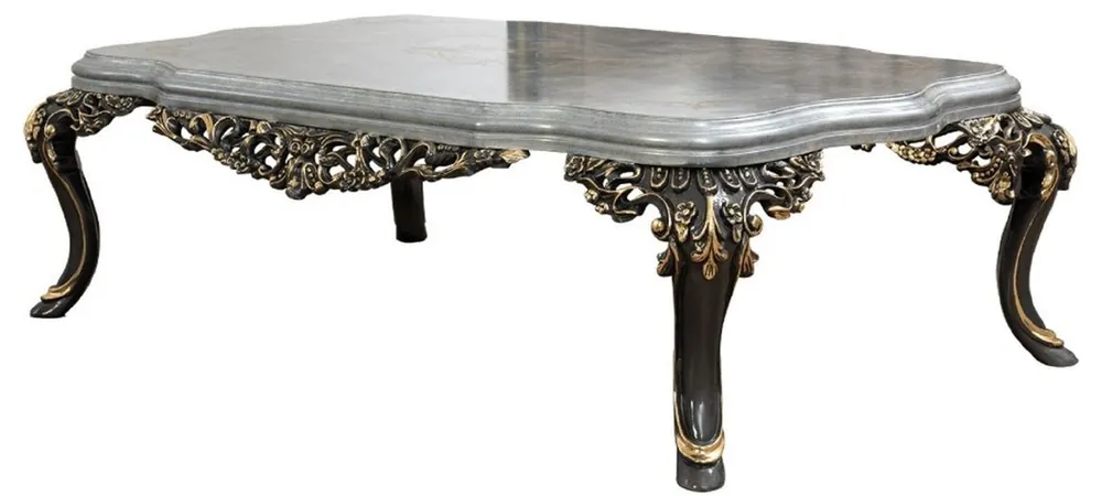 Sofort Bestellen Casa Padrino mesa de centro barroco de lujo plata / gris / oro - Magnífica mesa de salón de madera maciza en estilo barroco - Muebles de salón barrocos - Noble y Magnífico