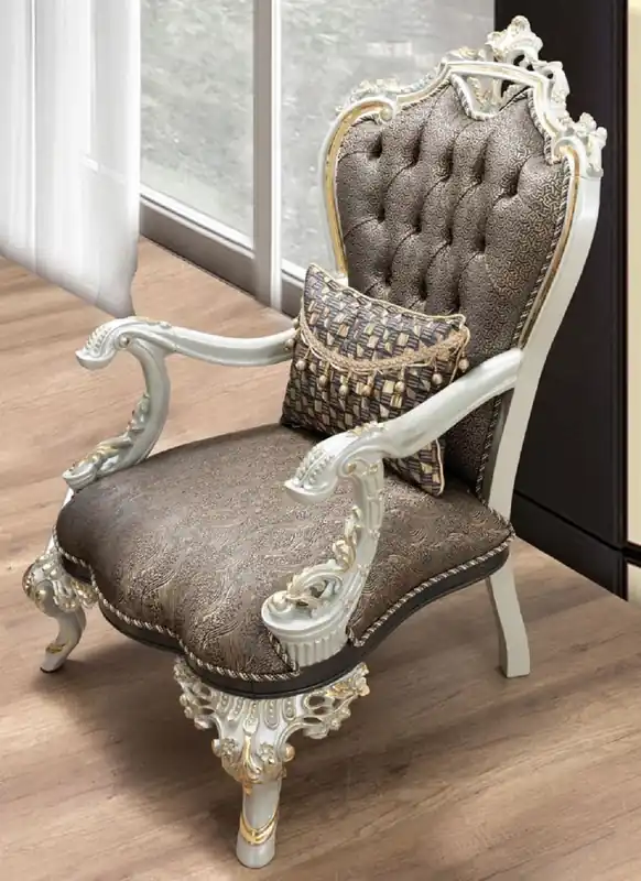 Nur Für Kurze Zeit Casa Padrino sillón barroco de lujo azul / oro / gris / blanco / oro - Magnífico sillón de salón con patrón elegante - Muebles de salón barrocos